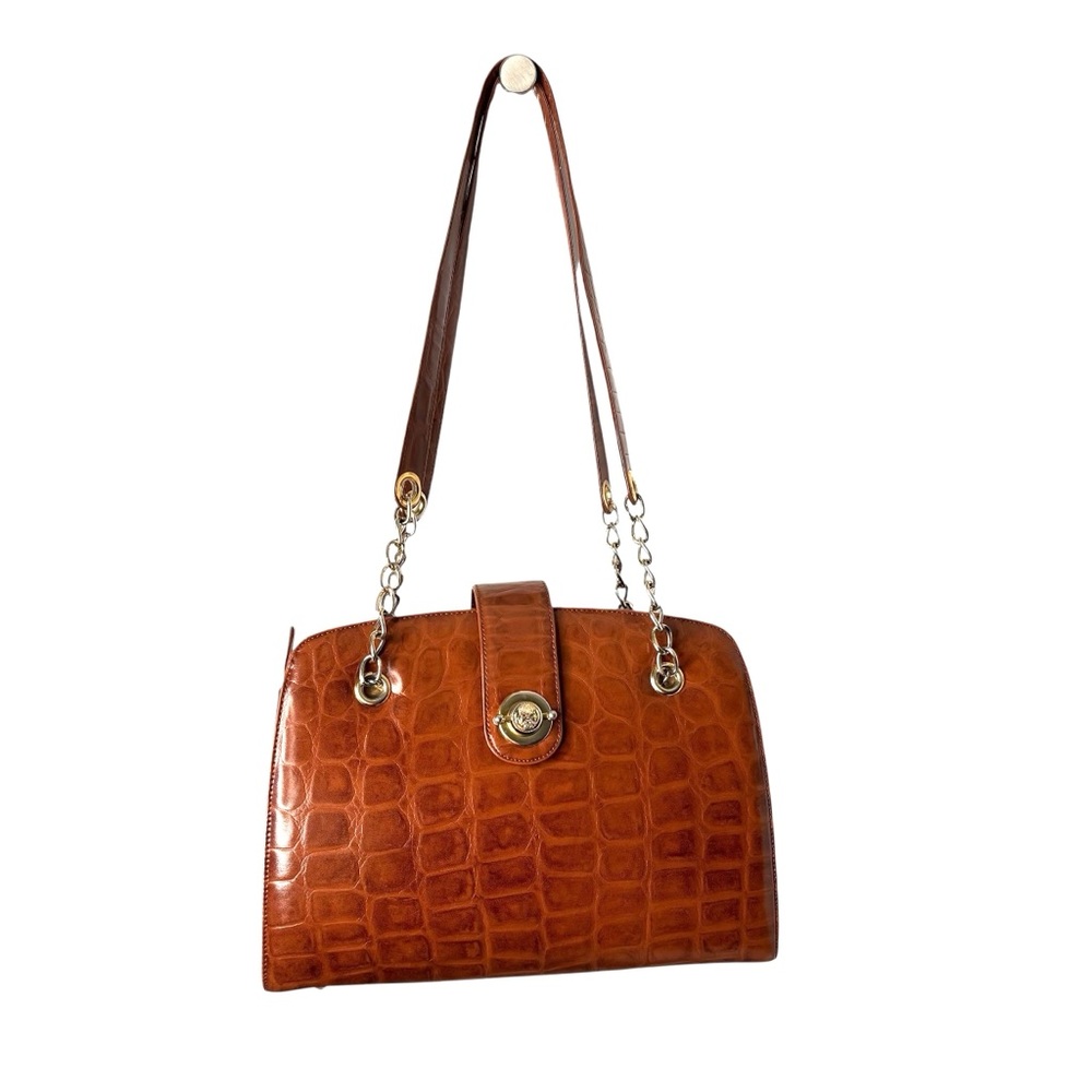 Dendi Paolo Elegant structured Crocodile purse with gold hardware, made in Italy